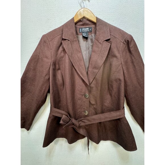 Larry Levine Women's Linen Blazer Size 20W Brown Two Button Belted Stretch - Picture 4 of 13